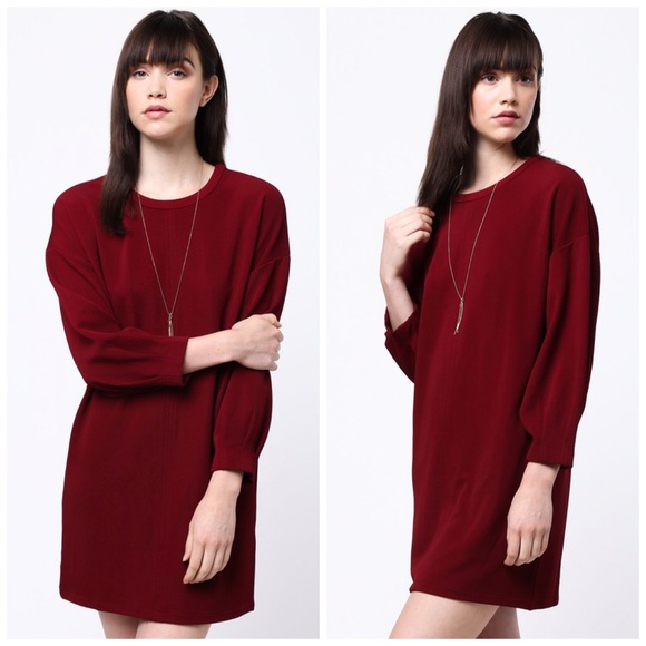 ❤️LAST 1! Wine Color Puff Sleeve Tunic Dress! - Picture 4 of 4
